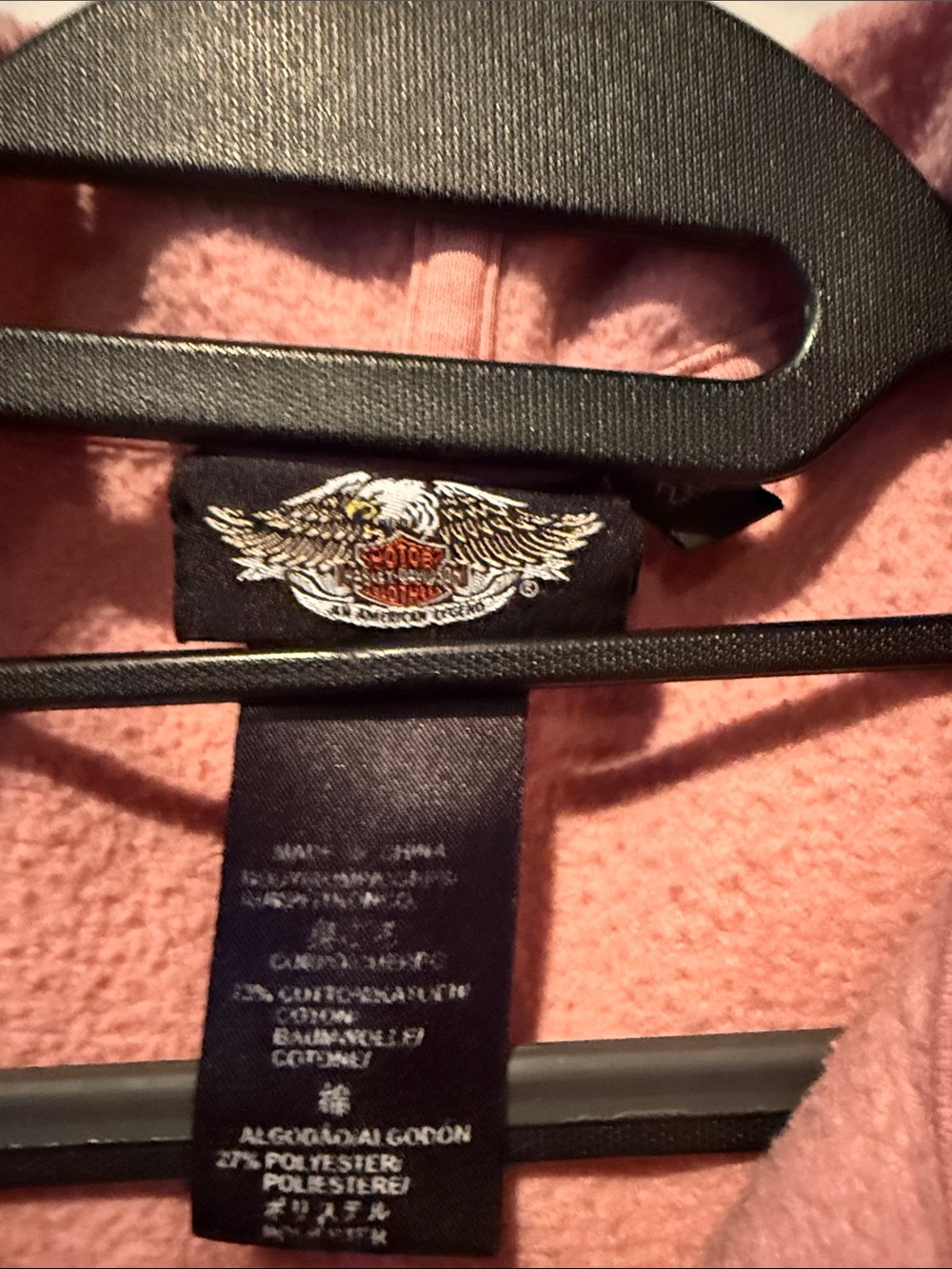 Harley-Davidson Pink Hoodie with Contrast Sleeve Stripes - Picture 2 of 3